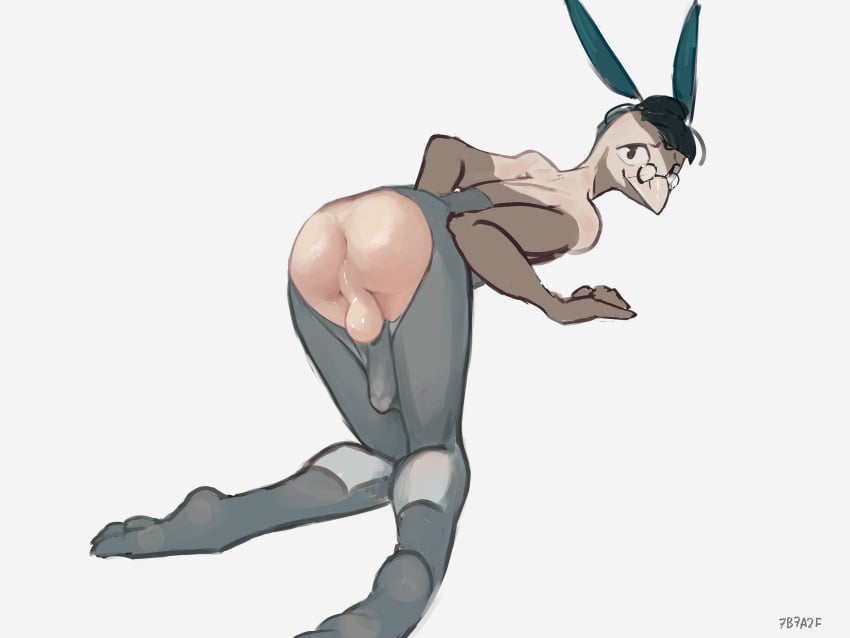 2025 4:3 7b7a2f absurd_res anthro ass avian backsack balls beak bent_over biped bird clothed clothing digital_media_(artwork) digital_painting_(artwork) erection eyewear feet foreskin genitals glans glasses hair hi_res legwear legwear_only looking_at_viewer male painting_(artwork) penis penis_tuck perineum pince-nez plantigrade presenting presenting_hindquarters presenting_to_viewer shaded simple_background skimpy smile solo tan_body three-quarter_view tights topless translucent translucent_clothing translucent_legwear translucent_tights watermark