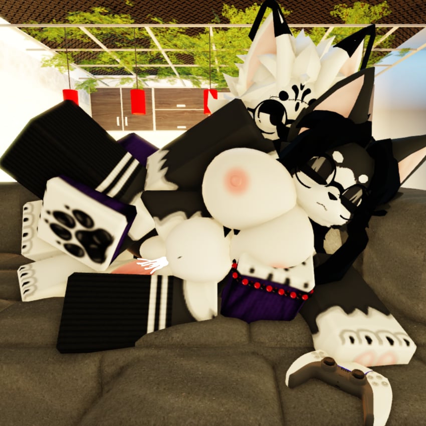 absurd_res allexplague anthro black_body black_fur black_hair bodily_fluids bracelet breasts closed_eyes console cum cum_in_pussy cum_inside domestic_cat duo eyewear fan_character felid feline felis female fur genital_fluids genitals glasses hair hand_on_breast hi_res inflation inflation jewelry long_hair male male/female mammal pregnant pregnant_sex pussy roblox robloxian sex tuxedo_cat white_body white_fur white_hair