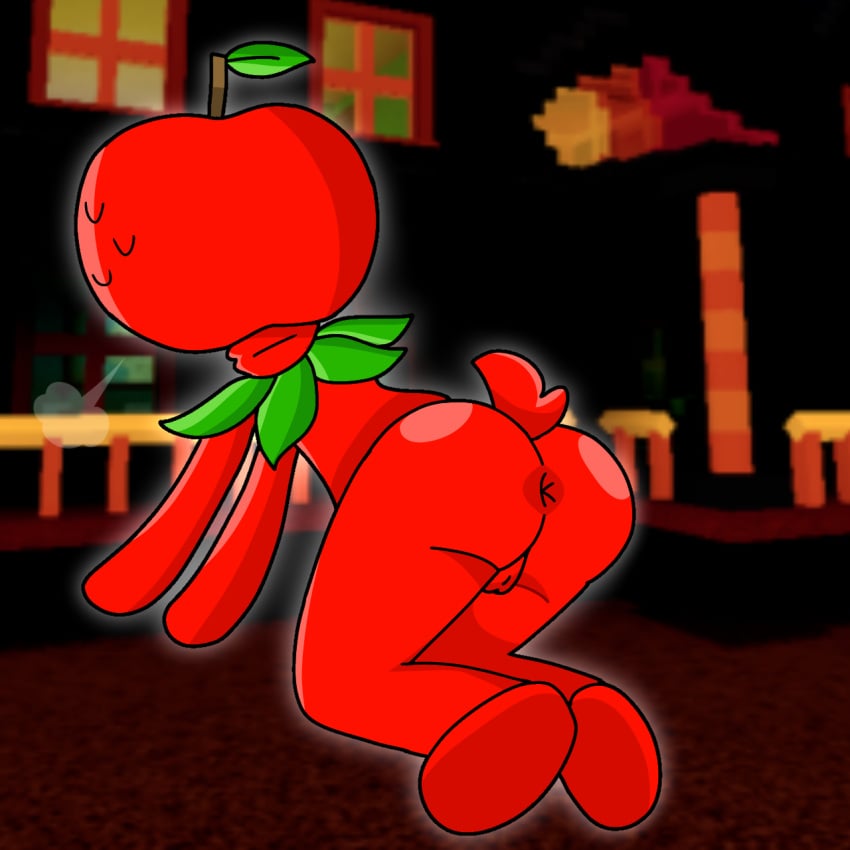 anus anus_peek apple apple_(bear) apple_butt ass_focus ass_up asshole backsack ball ballsack bear_(game) bear_tail leaf leaf_necklace male male_only nervous_sweat red_body tagme tishabox20