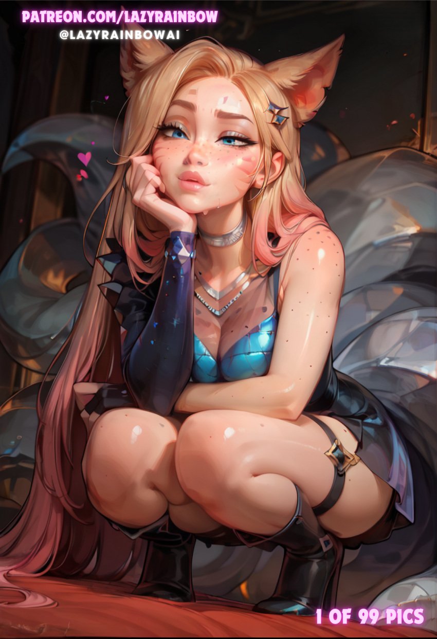 ahri ahri_(league_of_legends) ai ai_assisted ai_generated fox fox_ears fox_girl fox_tail lazyrainbow league_of_legends league_of_legends:_wild_rift riot_games sadtomato