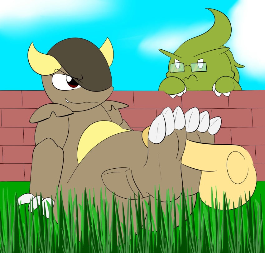 1-upclock disembodied_penis feet female foot_fetish footjob furry furry_only kangaskhan male mature_female milftar nintendo penis pokemon pokemon_(species) simple_background smile toes tyranitar video_games