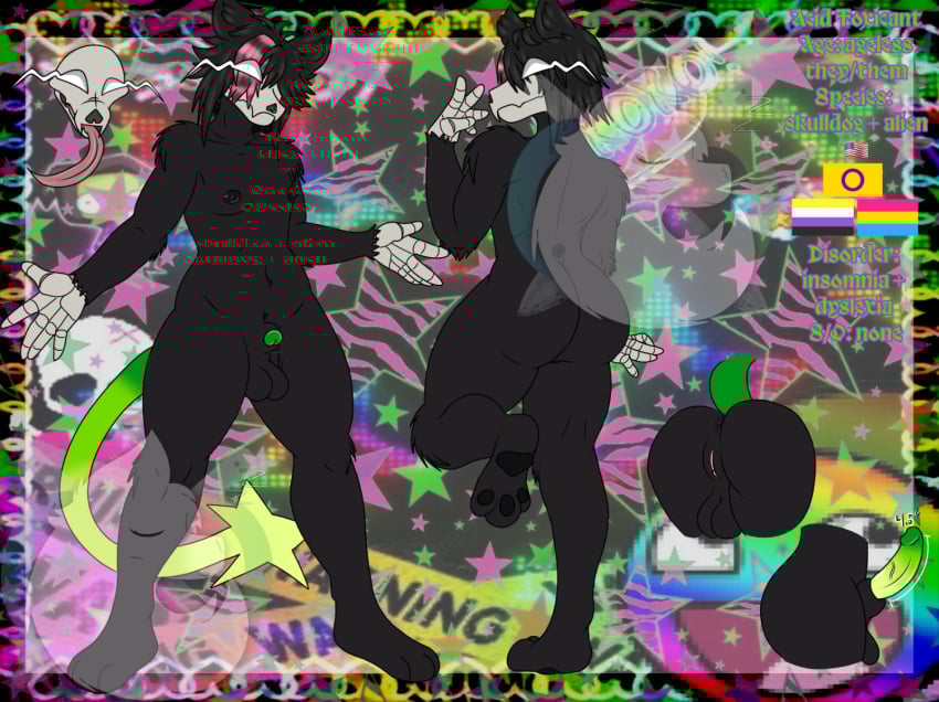 acid_toxicant(sleepyautism) alien animal_genitalia anthro anus balls bone breasts color_swatch duo duo_genitals ears_as_hair eye_through_hair futanari genitals green_penis hair herm hi_res highlights_(coloring) intersex intersex/intersex messy_hair model_sheet nipples pawpads penis pussy scene_haircut sheath skeleton_hand skull skull_head skulldog_(species) sleepyautism small_breasts star_tail thick_thighs translucent translucent_hair watermark