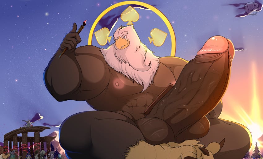 55mango anthro avian balls bara barazoku big_balls big_penis boner eagle erection macro male male_only muscles muscular nude penis sitting solo solo_male