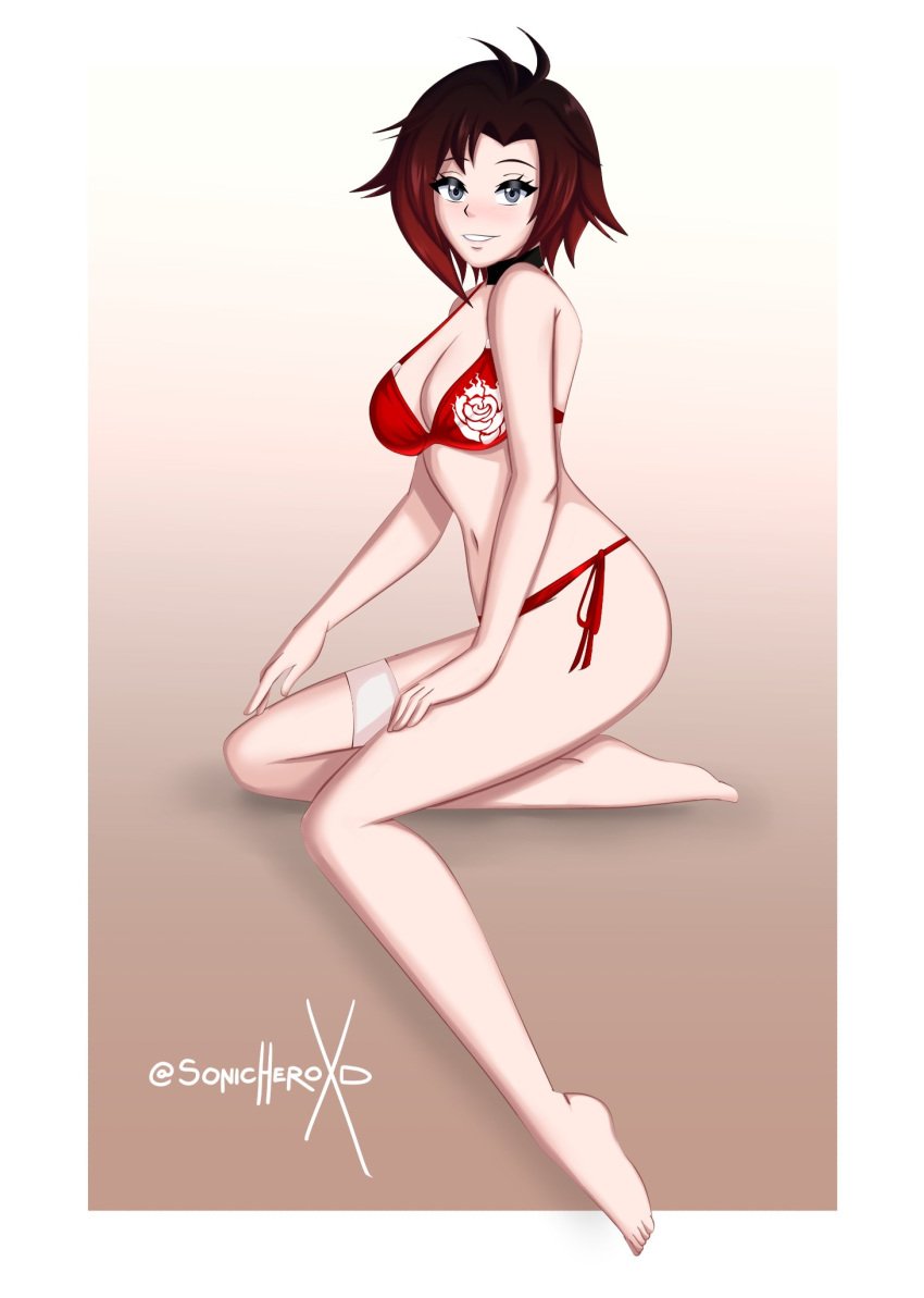 breasts female female_only looking_at_viewer ruby_rose rwby solo sonicheroxd swimsuit