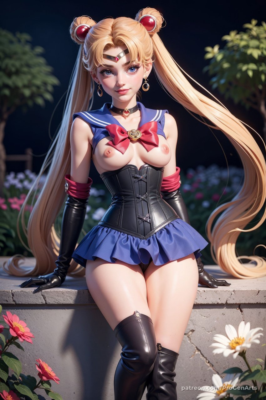 1girls ai_generated artist_name bishoujo_senshi_sailor_moon black_gloves black_panties blonde_hair blue_eyes blue_sailor_collar blue_skirt blurry boots bow breasts breasts_out choker circlet clothing collarbone corset crescent crescent_earrings double_bun earrings elbow_gloves flower gloves hair_bun hi_res jewelry latex latex_gloves lips long_hair looking_at_viewer magical_girl medium_breasts night nipples nose outdoors panties patreon_username progenarts red_bow sailor_collar sailor_moon sailor_senshi_uniform skirt small_breasts smile solo thigh_boots thighhighs thighs tsukino_usagi twintails underwear usagi_tsukino very_long_hair web_address