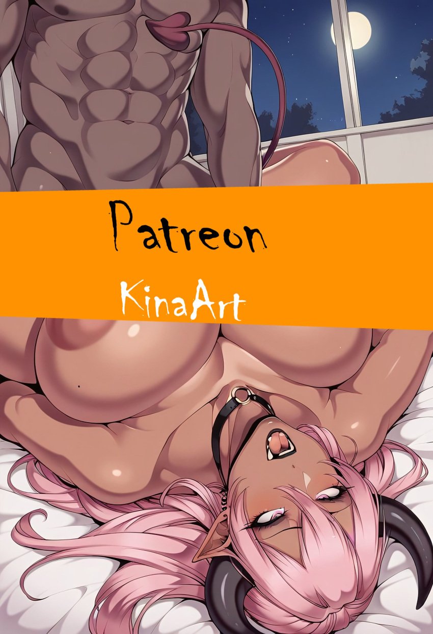 ai_generated censored character_pix dark-skinned_male dark_skin huge_breasts huge_butt hyper_ass hyper_breasts hyper_butt kinaart69 missionary missionary_position pink_eyes pink_hair pix succubus