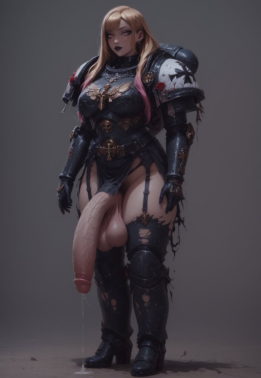 ai_generated armor big_ass big_penis black_lipstick black_templars crossover cum dyed_hair female futanari futanari_space_marine kitagawa_marin large_penis leaking_cum power_armor pubic_hair sono_bisque_doll_wa_koi_wo_suru warhammer_(franchise) warhammer_40k