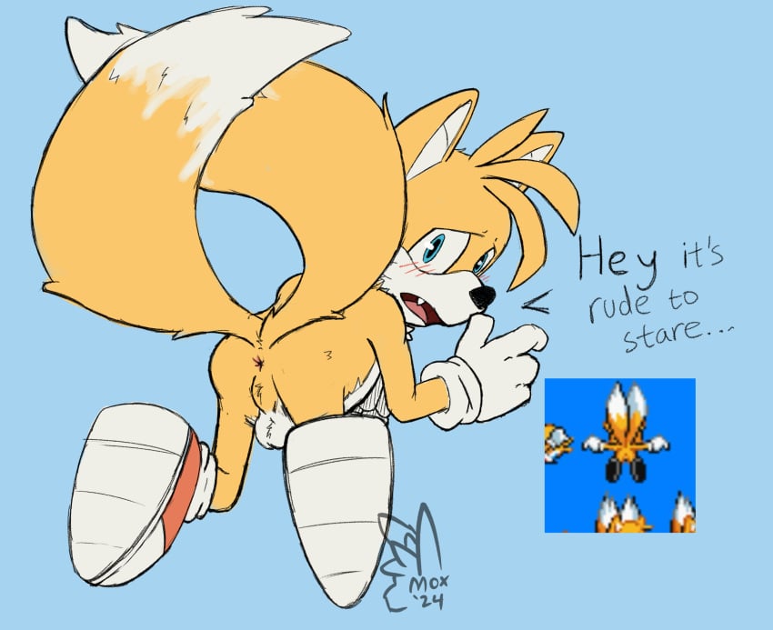 1boy anus balls dialogue male male_only miles_prower miles_tails_prower moxsully screenshot sega solo sonic_(series) sonic_the_hedgehog_(series) sprite tails tails_the_fox