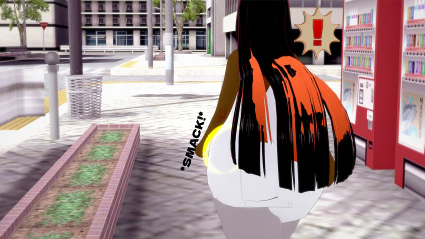 1girls big_ass black_hair celestia(mandudebro) dark_skin female huge_ass koikatsu orange_hair original original_character slap slap_mark slapping_ass slapping_butt thick_ass thick_thighs