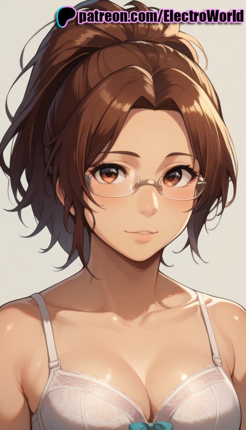 1girls ai_generated attack_on_titan bra brown_eyes brown_hair curvaceous curvy curvy_body curvy_female electroworld female female female_focus female_only glasses hanji_zoe highres inviting_to_sex seductive seductive_look seductive_pose shingeki_no_kyojin shiny_skin solo solo_female uncensored voluptuous voluptuous_female