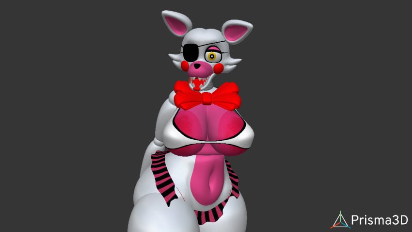 animatronic_female big_breasts five_nights_at_freddy's_2 fox_humanoid front_view mangle_(mishu) prisma3d thick_thighs tongue_out yellow_eyes