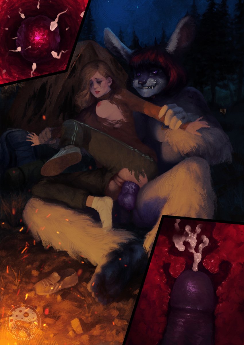 amazonian campfire camping crying cum cum_in_pussy cum_inside female furry furry_on_human futa_on_female futanari giantess herm human impregnation intersex nonconsensual octomush rape socks sperm sperm_cell sperm_meets_ovum tagme tears vagina vaginal_penetration vaginal_sex womb womb_penetration