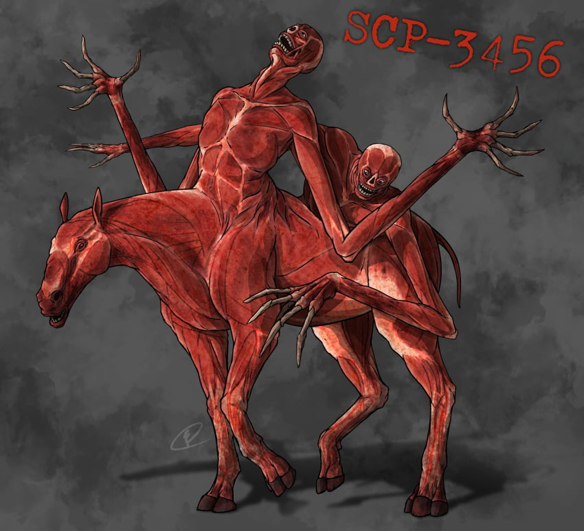 2023 3_heads 3_toes 5_fingers absurd_res ambiguous_gender anterior_nasal_aperture biceps black_eyes black_mouth body_horror cartilage chimericecho claws clip_studio_paint_(artwork) cloven_hooves colored digital_media_(artwork) digital_painting_(artwork) english_description equid equid_taur equine equine_taur european_mythology exposed_muscle featureless_chest feet finger_claws fingers front_view full-length_portrait grey_background grin hi_res hooves horse horse_taur long_arms long_fingers mammal mammal_taur multi_head muscular muscular_ambiguous muscular_taur mythology nuckelavee number orcadian_mythology portrait quadruped red_ears red_tail red_text scottish_mythology scp-3456 scp_foundation shaded shadow side_view signature simple_background smile solo species_name tail taur text thin_tail three-quarter_view toes triceps unguligrade vein walking