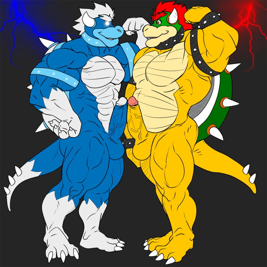 bowser brumal dragon flexing lizard male male_only mario_(series) muscular nintendo posing reptile scalie stagor55 yaoi