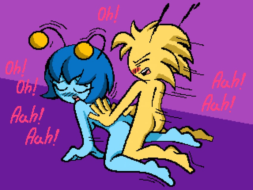 alien artist_request ass blue_body character_request couple female from_behind legs_spread male penetration pixel_art yellow_body