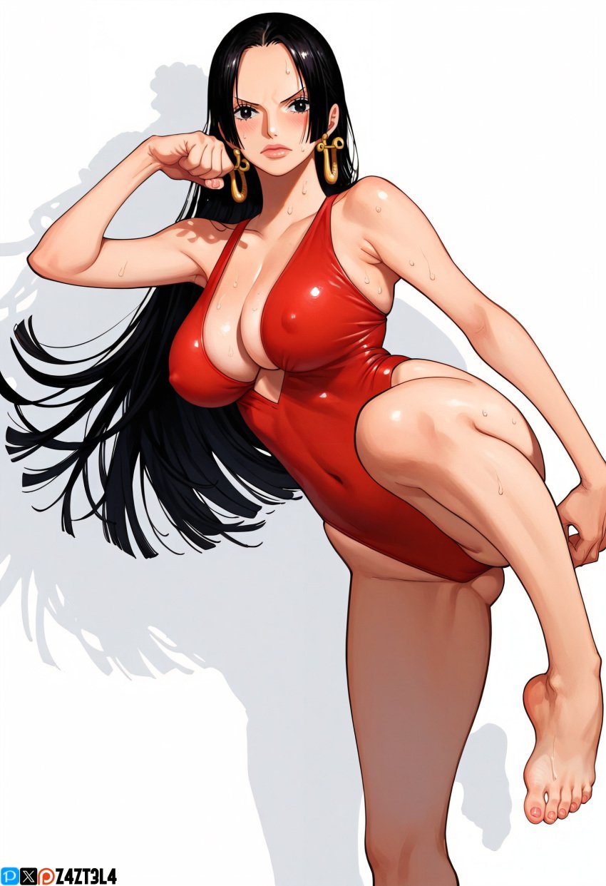 _(one_piece) ai_generated alluring almost_naked almost_nude ass big big_breasts black_eyes black_hair blush boa_hancock breasts earring earrings female female_only long_hair looking_at_viewer one_piece red_swimsuit swimsuit z4zt3l4