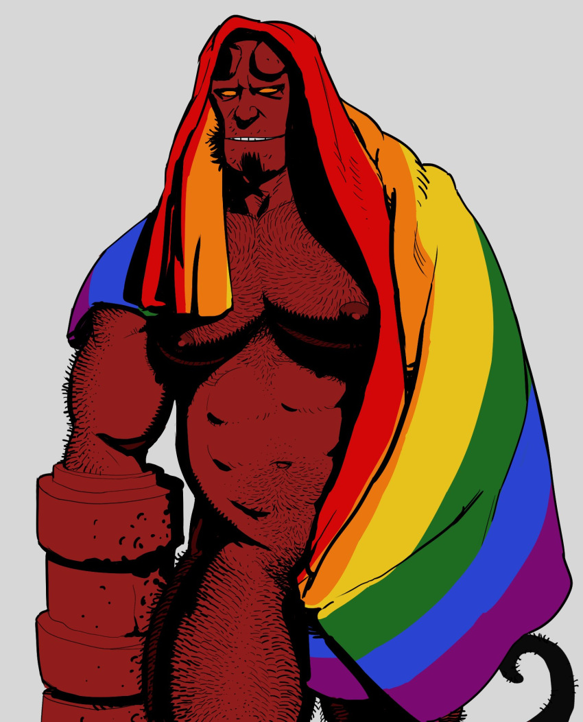 bara body_hair demon facial_hair hellboy hellboy_(series) male male_only muscles muscular nude pride_flag sideburns smagma solo solo_male