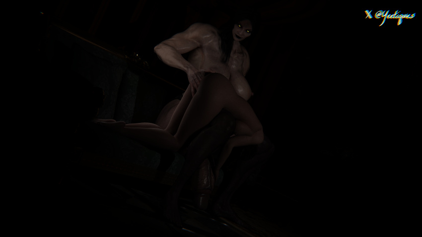 3d alcina_dimitrescu big_breasts big_penis female fingering futa_on_female futanari mia_winters muscular_futanari over_the_knee resident_evil resident_evil_8:_village size_difference veiny yeetiques