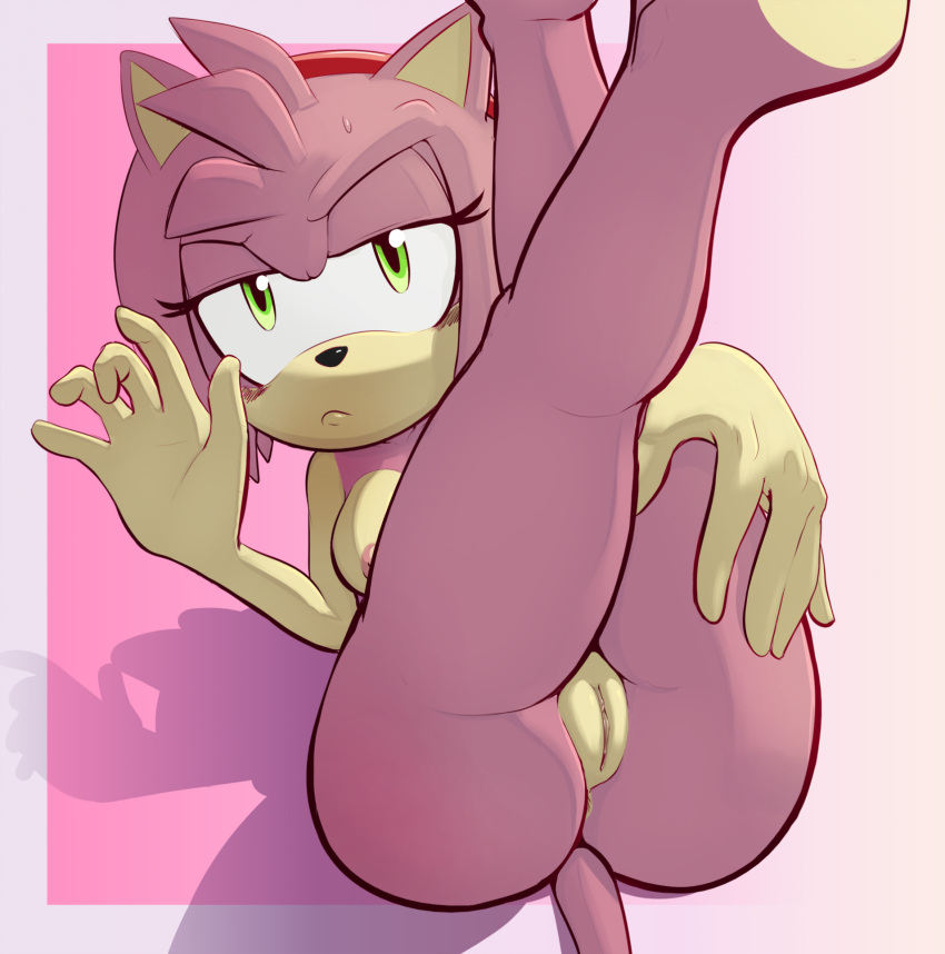 5_fingers amy_rose anthro areola breasts eulipotyphlan female fingers frown genitals green_eyes hedgehog hedgehog_girl hi_res looking_at_viewer mammal nipples nude pink_body pussy sega solo sonic_(series) sonic_the_hedgehog_(series) spikeybluething