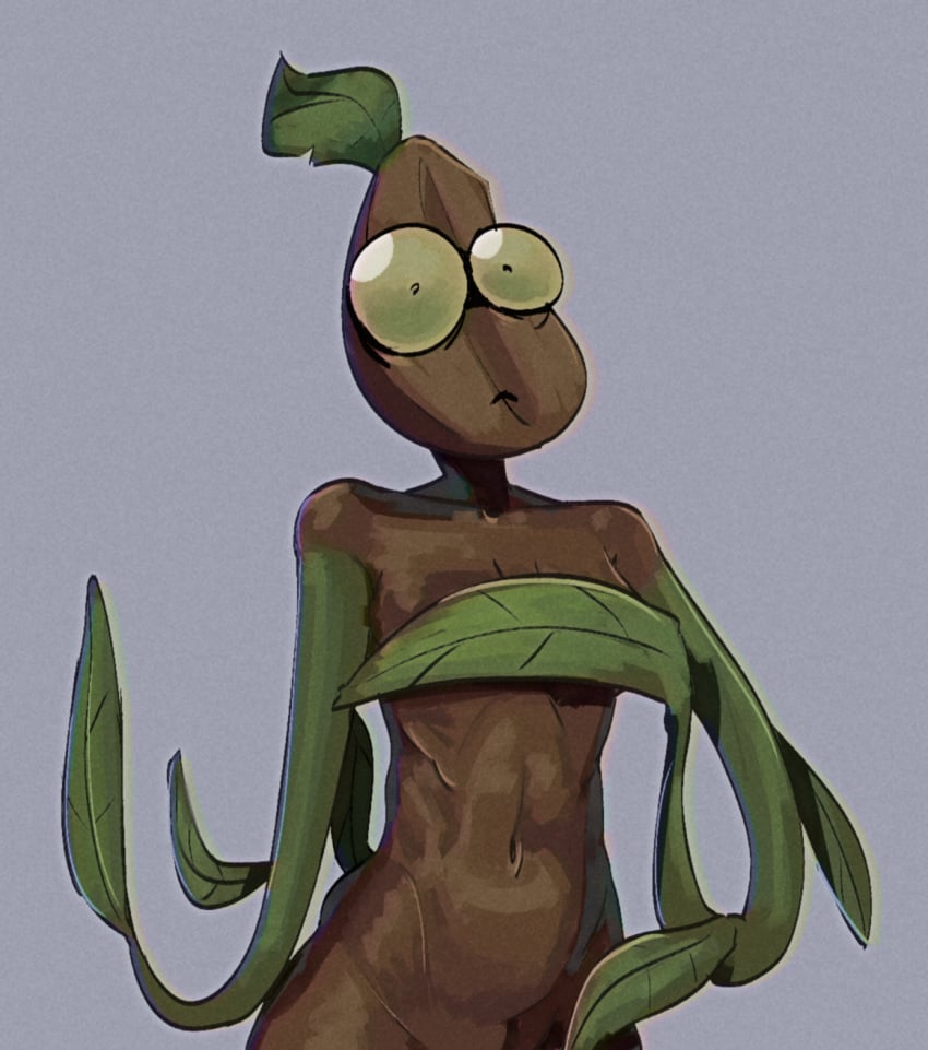 big_eyes coffee_bean_(pvz) covering_breasts dendra_enigma female humanized humanoid plant plants_vs_zombies pvz simple_background zack_main