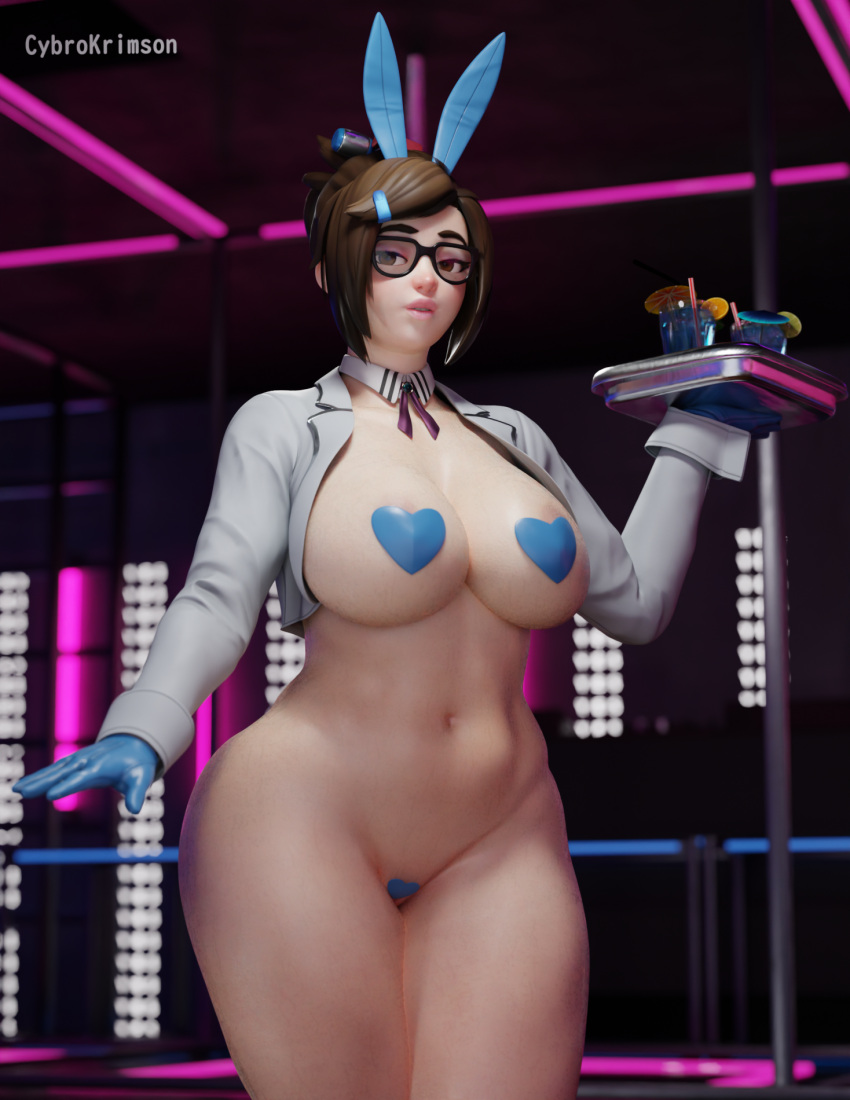 1female 1girls 3d ass big_ass big_breasts breasts bunny_ears bunnysuit cybrokrimson female female_only glasses hearts mature mature_body mature_figure mature_woman mei_(overwatch) milf overwatch pasties solo solo_female thick thick_ass thick_thighs thighs voluptuous voluptuous_female waitress wide_hips