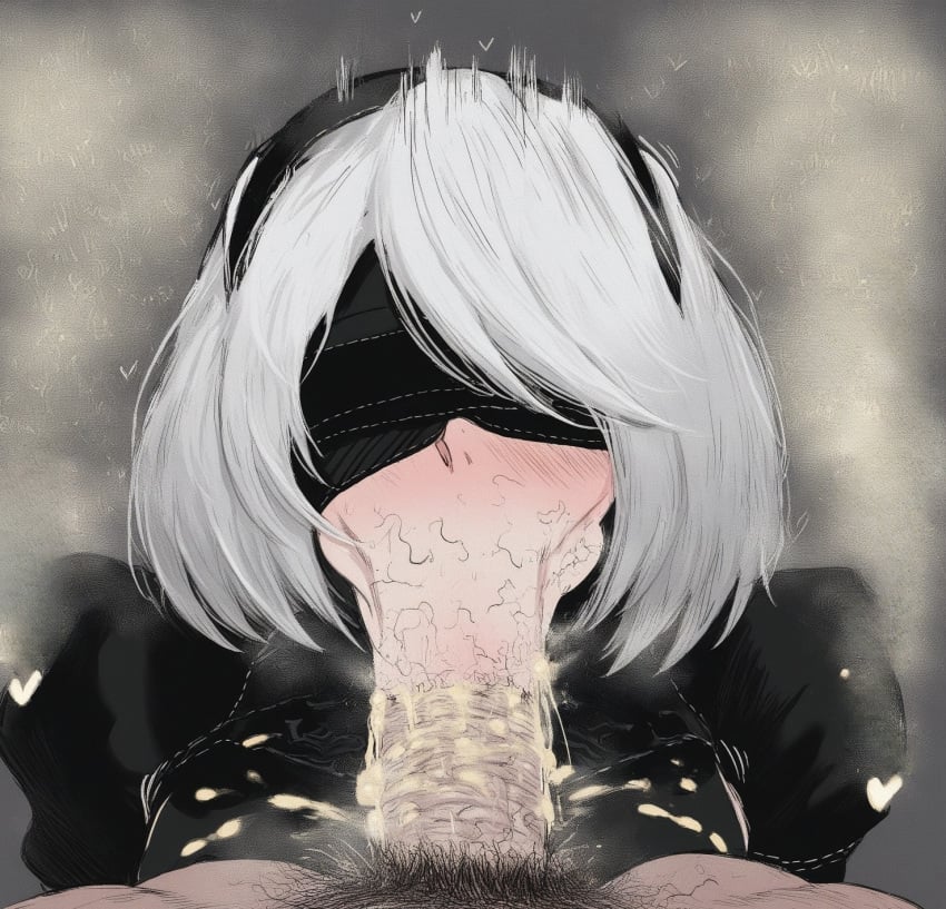 1boy 1girls :>= ai_generated blowjob blowjob_only blowjob_pov blush fellatio lopablo nier:_automata oral oral_sex pubic_hair_on_face smegma smegma_in_mouth stray_pubic_hair yorha_2b