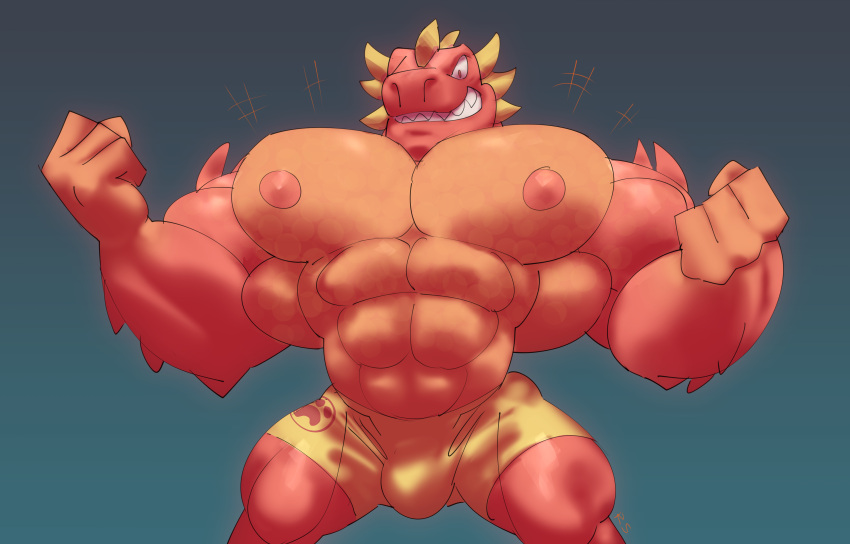 anthro balls bara big_muscles big_penis blazagon bulge dragon flaccid heroes_of_goo_jit_zu male male_only muscle_growth muscles muscular penis ripped-saurian scalie solo solo_male