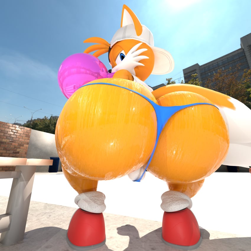 1:1 3d 3d_(artwork) absurd_res accident accidental_exposure adri164 anthro ass balls big_ass big_butt bodily_fluids bubble_butt bubble_gum canid canine casual_exposure clothing curvy_figure curvy_male english_text exposed_balls femboy fox genitals hi_res huge_ass looking_at_viewer looking_back male male_only mammal saggy_balls sega small_clothing solo sonic_(series) sonic_the_hedgehog_(series) sweat sweaty_butt sweaty_genitalia sweaty_legs sweaty_thighs tails tails_the_fox thick_thighs thong thong_underwear twerking underwear wardrobe_malfunction wide_hips