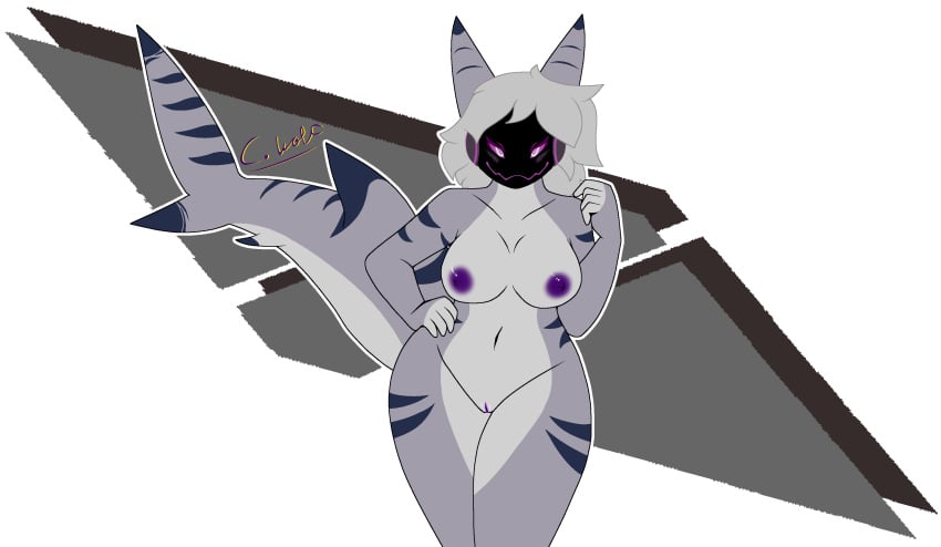 2_ears absurd_res alpha_channel animal_humanoid anthro areola big_tail biped blue_stripes blush blush_lines breasts cynically_wolf female fish fish_humanoid front_view genitals hair hand_on_hip hi_res humanoid looking_at_viewer machine marine marine_humanoid markings narrowed_eyes nipples nude protogen purple_areola purple_eyes purple_nipples pussy requiem_shark seductive shark shark_humanoid shark_tail simple_background solo standing striped_body striped_markings striped_tail stripes tail tail_markings thick_tail thick_thighs tiger_shark unusual_anatomy unusual_genitalia white_hair wide_hipped_female wide_hips