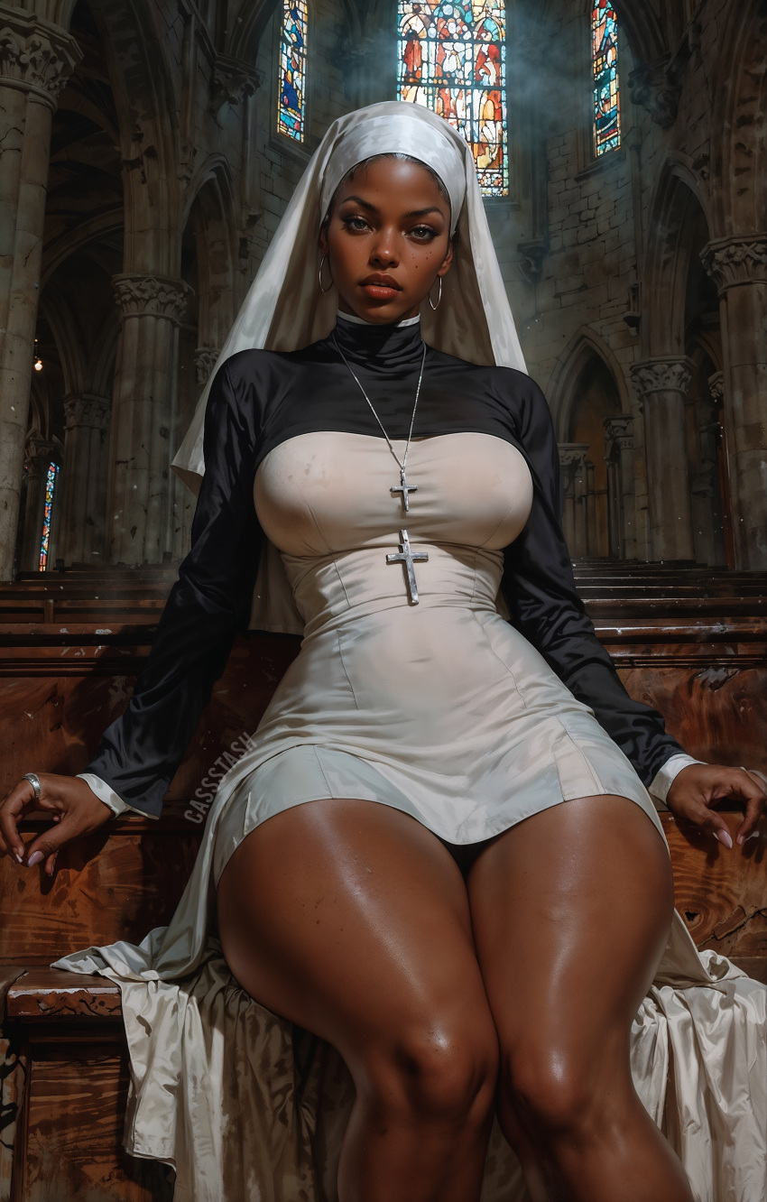 ai_generated asian_female church_interior large_breasts necklace_between_breasts nun thick_thighs