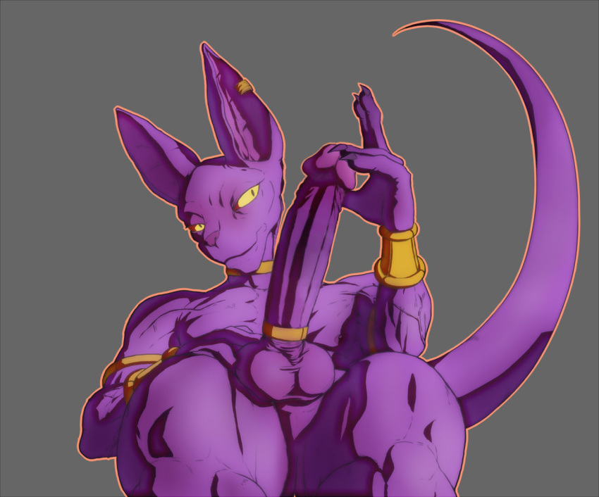 1boy anthro anthro_only balls beerus boner cock_ring dragon_ball dragon_ball_super ducati ear_piercing edit erection feline fur gold_(metal) grey_background jewelry looking_at_viewer male male_only mammal monster muscles necklace nude penis piercing purple_fur simple_background smile solo yellow_eyes