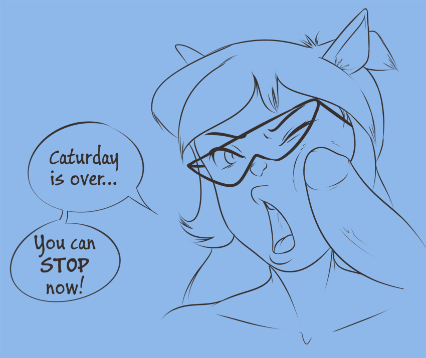 anthro callie_briggs cat dialog disembodied_penis duo eyewear feline female glasses hair humanoid_penis male mammal open_mouth paoguu penis solo_focus straight swat_kats text