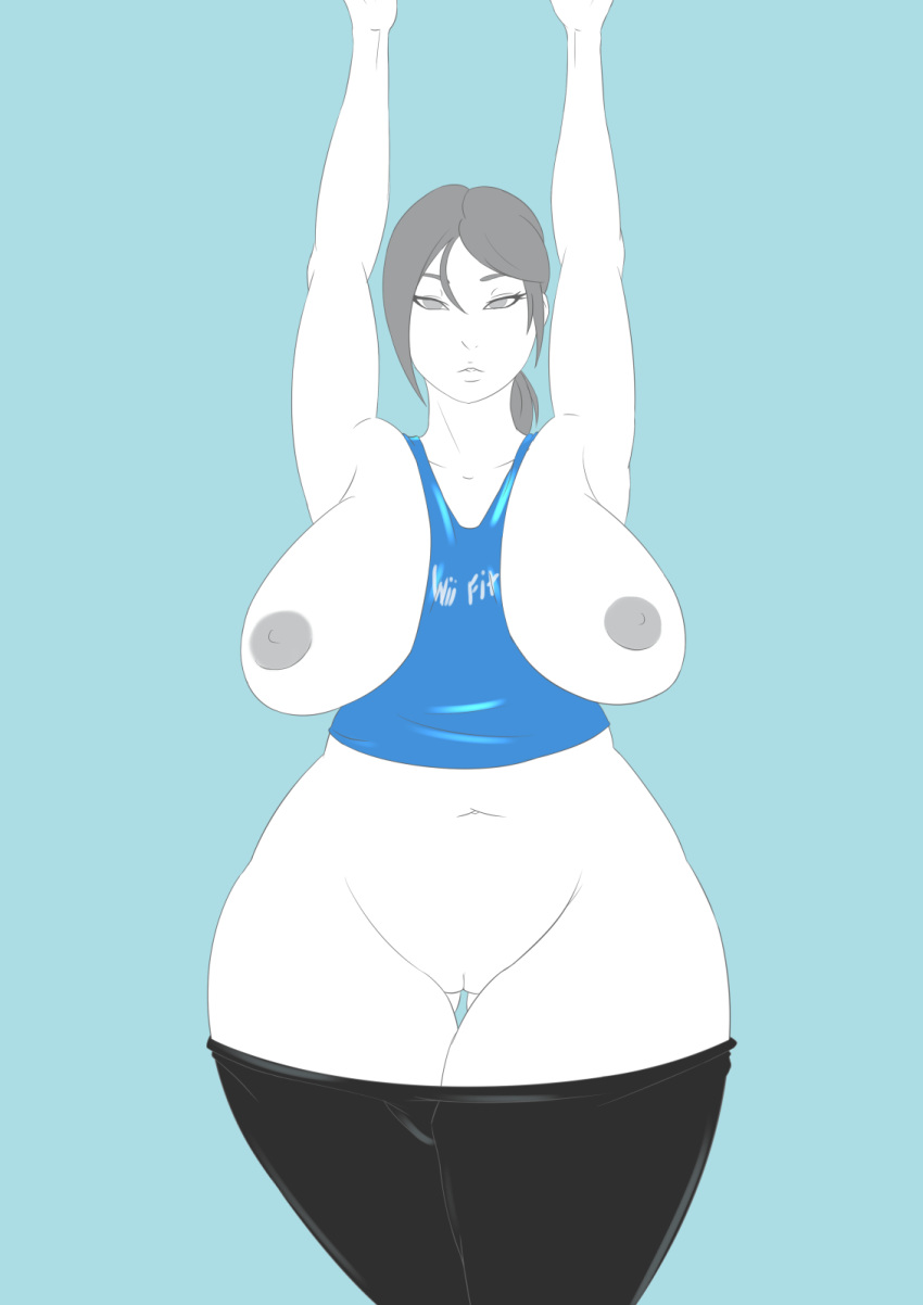 big_breasts breasts clothes curvy female female_only front_view kikoshou navel pussy solo standing white_skin wii_fit wii_fit_trainer