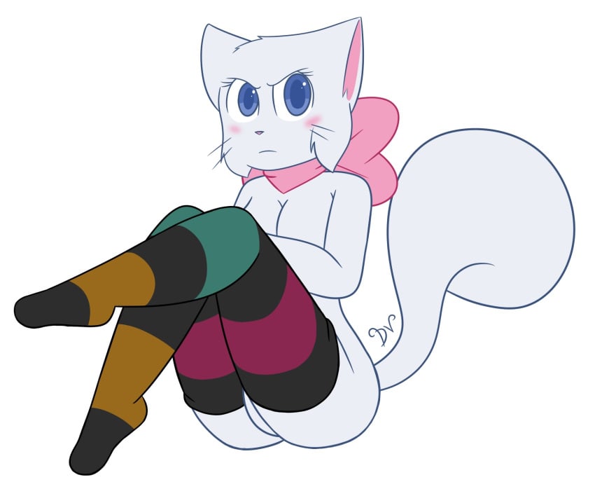 anthro bittersweet_candy_bowl blue_eyes blush breasts clothing dawnvula feline female female_only fur furry furry_only lucy_(bcb) solo stockings tagme tail webcomic white_fur