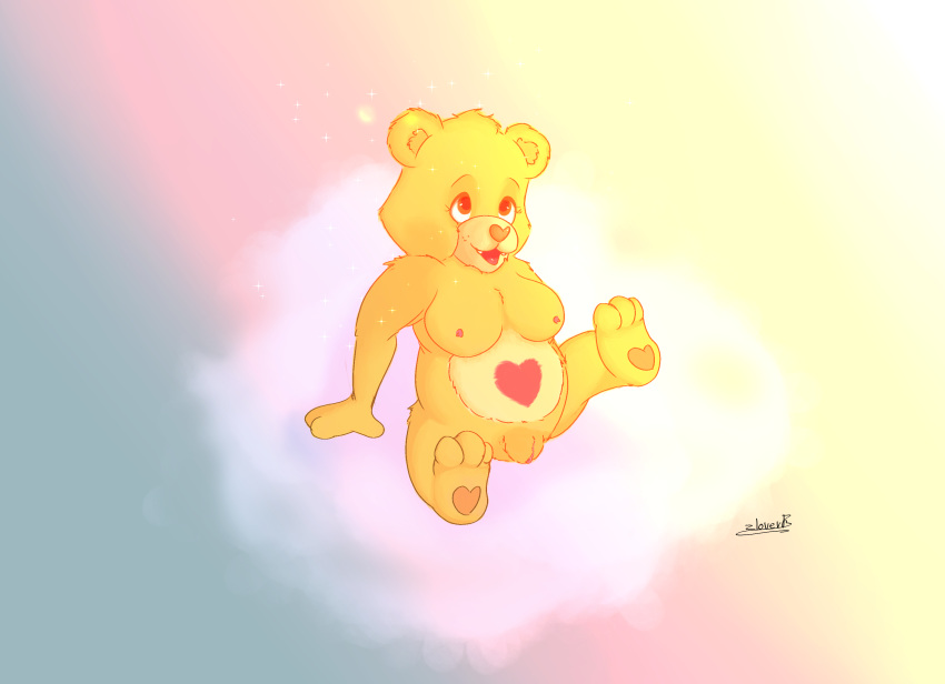 anthro bear bedroom_eyes breasts care_bears carebear chunkypandaroo cloud female furry genitals hi_res hindpaw mammal narrowed_eyes paws pussy seductive solo spread_legs spreading