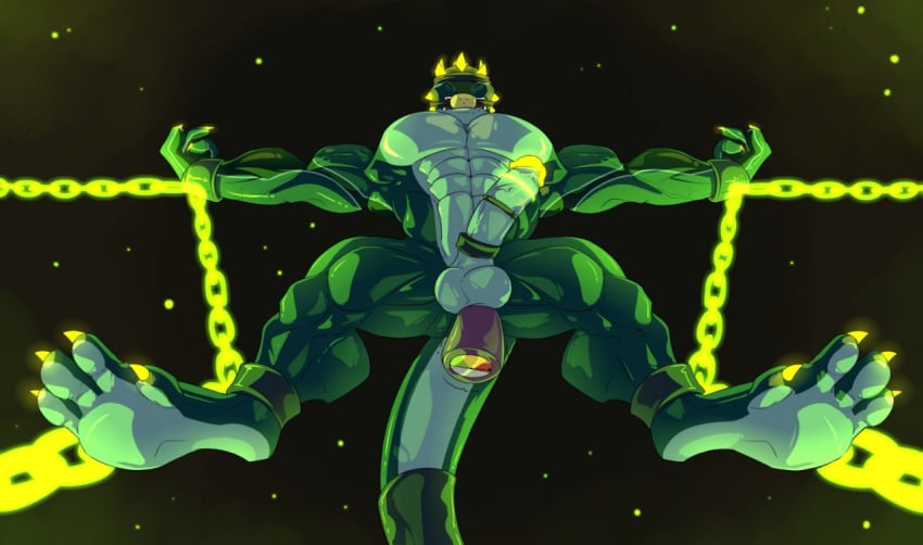 abs balls biceps bondage bound cock_ring dildo dinosaur erection gag gagged glowing green_skin hekar kartos male male_only muscular paws restrained scales scalie sex_toy soles toe_claws toes vibrator