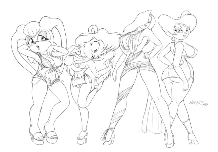 2015 4girls anthro areola ass bear big_breasts big_butt bimbo breasts busty canine cleavage clothed clothing dat_ass disney dress erect_nipples eyeshadow female furry goof_troop hair_over_one_eye high_heel_boots high_heels hourglass_figure human jean_shorts jessica_rabbit julie_bruin lagomorph lipstick makeup mammal microskirt milf monochrome nipples panties peg_pete pussy rabbit scificat sketch skimpy sonic_(series) tagme tiny_toon_adventures vanilla_the_rabbit voluptuous warner_brothers who_framed_roger_rabbit