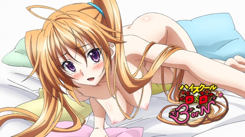 ahoge angel angel_girl ass blonde_hair blush breasts eyecatch female high_school_dxd high_school_dxd_born highres large_breasts long_hair nipples nude pointy_chin purple_eyes screencap screenshot shidou_irina solo tied_hair tnk_(company) twintails very_long_hair wallpaper wallpaper_for_the_brave