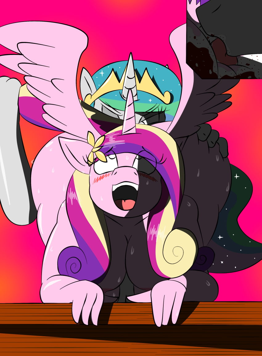 alicorn americananomaly_(artist) anal anthro anus areola ass big_breasts big_butt breasts equine erect_nipples female friendship_is_magic horn huge_butt mammal my_little_pony nipples oral princess_cadance_(mlp) princess_celestia_(mlp) rimming sex wings yuri