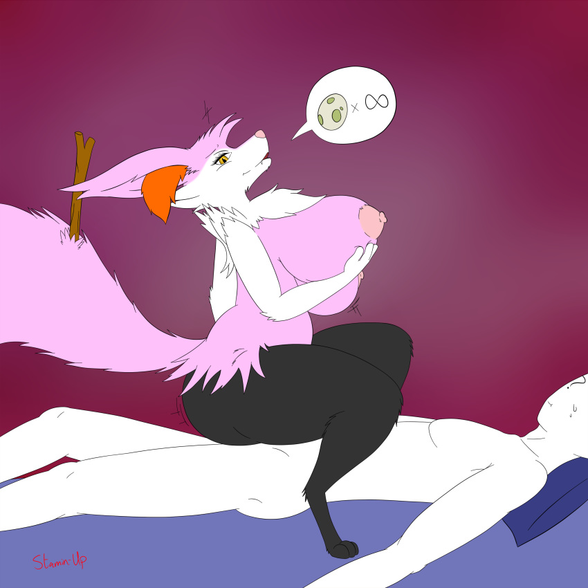 1boy 1girls abstract_background alternate_color anon anthro areolae ass bed big_ass big_tail braixen breasts canine chest_tuft cowgirl_position digitigrade duo egg eyelashes faceless_male fangs feet female fox fur furry hand_on_breast huge_breasts huge_thighs human impregnation inner_ear_fluff interspecies large_breasts lying male male_human/female_anthro male_human/female_pokemon motion_lines nintendo nipples on_top open_mouth original_character paws pink_fur pokémon_(species) pokemon pokemon_(species) pokemon_xy pokephilia sex shortstack slightly_chubby smile solo_focus stamin-up stick sweat text thick_thighs tuft voluptuous wide_hips yellow_eyes