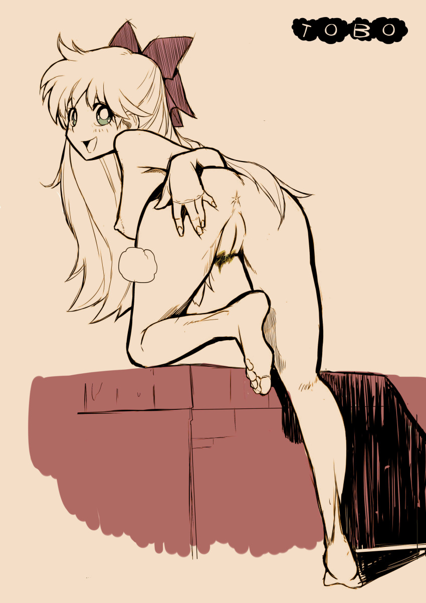 1girls anus ass back_view barefoot bishoujo_senshi_sailor_moon bow breasts feet female female_only from_behind human legs long_hair looking_back minako_aino nipples nude open_mouth pubic_hair pussy small_breasts smile soles solo tobo toes uncensored