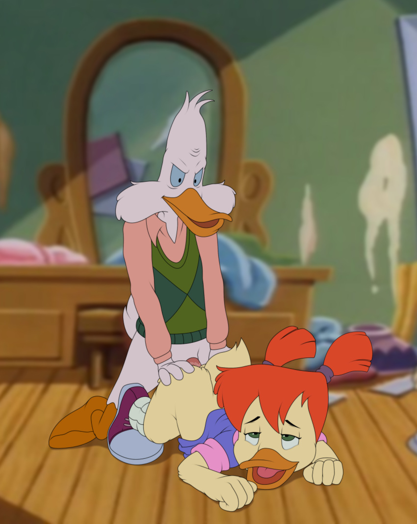 1boy 1girls anthro avian bird darkwing_duck daughter disney drake_mallard duck fat_ass father father_and_daughter female fluids gosalyn_mallard green_eyes hair incest male parent penis sex sfan straight top-down_bottom-up young