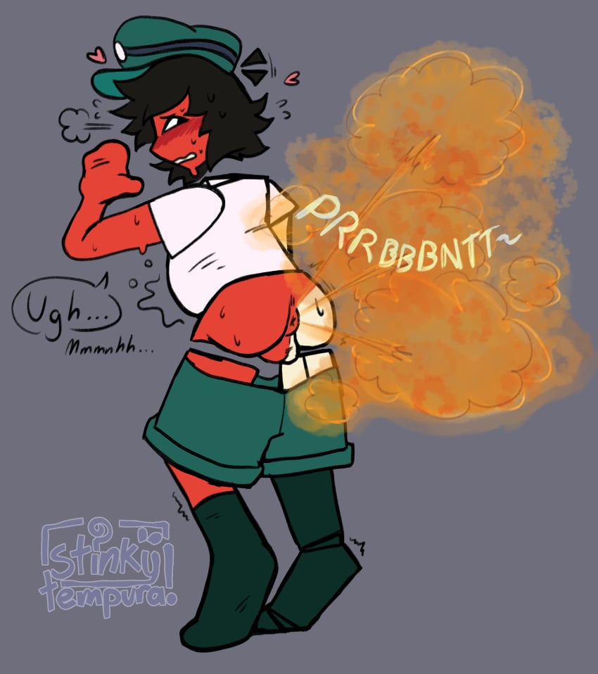 anus ass asshole balls belly belly_bulge bloated_belly blush dream_bbq ena ena_(dream_bbq) ena_(series) fart fart_cloud fart_fetish farting farts gas gassy heart joel_g onomatopoeia speech_bubble stinkslutbunny sweat two_tone_body watermark