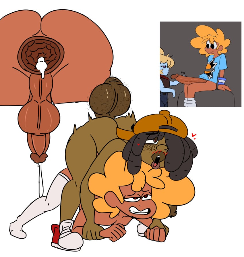 1boy 1futa ahe_gao anal anal_sex andrew_(lemonadepikachu) anus areola areolae baseball_cap baseball_hat big_ass big_balls big_breasts big_lips bimbo_lips breasts cap cum cum_drip cum_in_ass cum_inside dark-skinned_futanari dark-skinned_male dark_skin darkened_balls darkened_genitalia darkened_penis dreadlocks femboy freckles freckles_on_face futa_on_male futanari gaping_anus hairy_balls hat hung_futanari intersex jamaican leggings lemonadepikachu male melanie_rossi nipple_piercing nose_piercing nose_ring oc orgasm orgasm_face original original_character perineal_raphe perineum punk reference_image rough_anal rough_sex saggy_balls shoes sneakers stockings swinging_balls tattoo unknown_artist