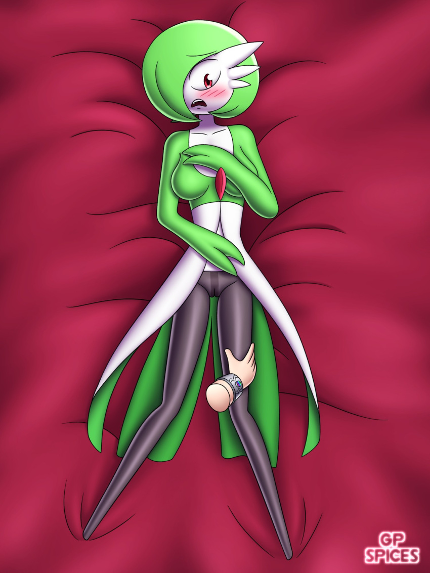 1girls bed_background big_breasts blush breasts commission commission_art dress dress_shirt embarrassed embarrassed_nude_female enf female gardevoir gp_spices grabbing grabbing_leg green_hair hand_on_leg mega_evolution no_feet on_bed pokemon pokemon_(species) pokemon_xy pokemon_xy_(anime) red_eyes render skinny skinny_girl solo_focus