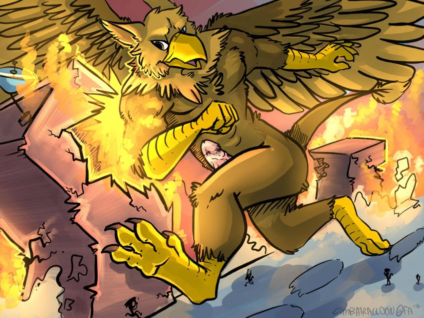4_toes 5_fingers abs anthro avian beak biped brown_body brown_eyes building building_destruction bump burning burning_building carpo city city_destruction claws combatraccoon crush destruction erection extreme_size_difference feathered_wings feathers feet finger_claws fingers fire genitals gryphon house humanoid_genitalia humanoid_penis landscape_dwarfing macro macro_anthro macro_male male muscular muscular_anthro muscular_male mythological_avian mythological_creature mythology nude outside pawpads paws pecs penis pyronite(commissioner) raised_paw rampage running size_difference smile solo tail toe_claws toes wings