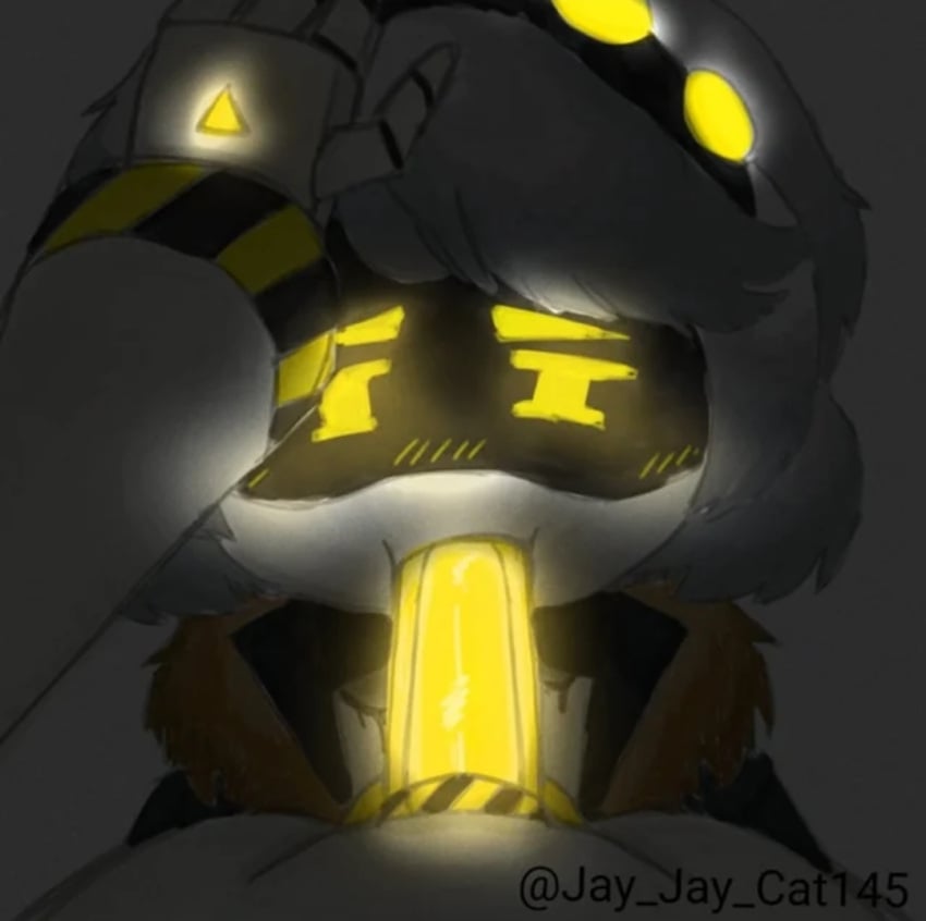 1boy 1girls artist_name blowjob blushing blushing_female fellatio female glitch_productions glowing_penis hand_on_head male_pov murder_drones n_(murder_drones) robot robot_boy robot_girl robot_humanoid silver_hair sucking_penis v_(murder_drones) yellow_cock yellow_eyes