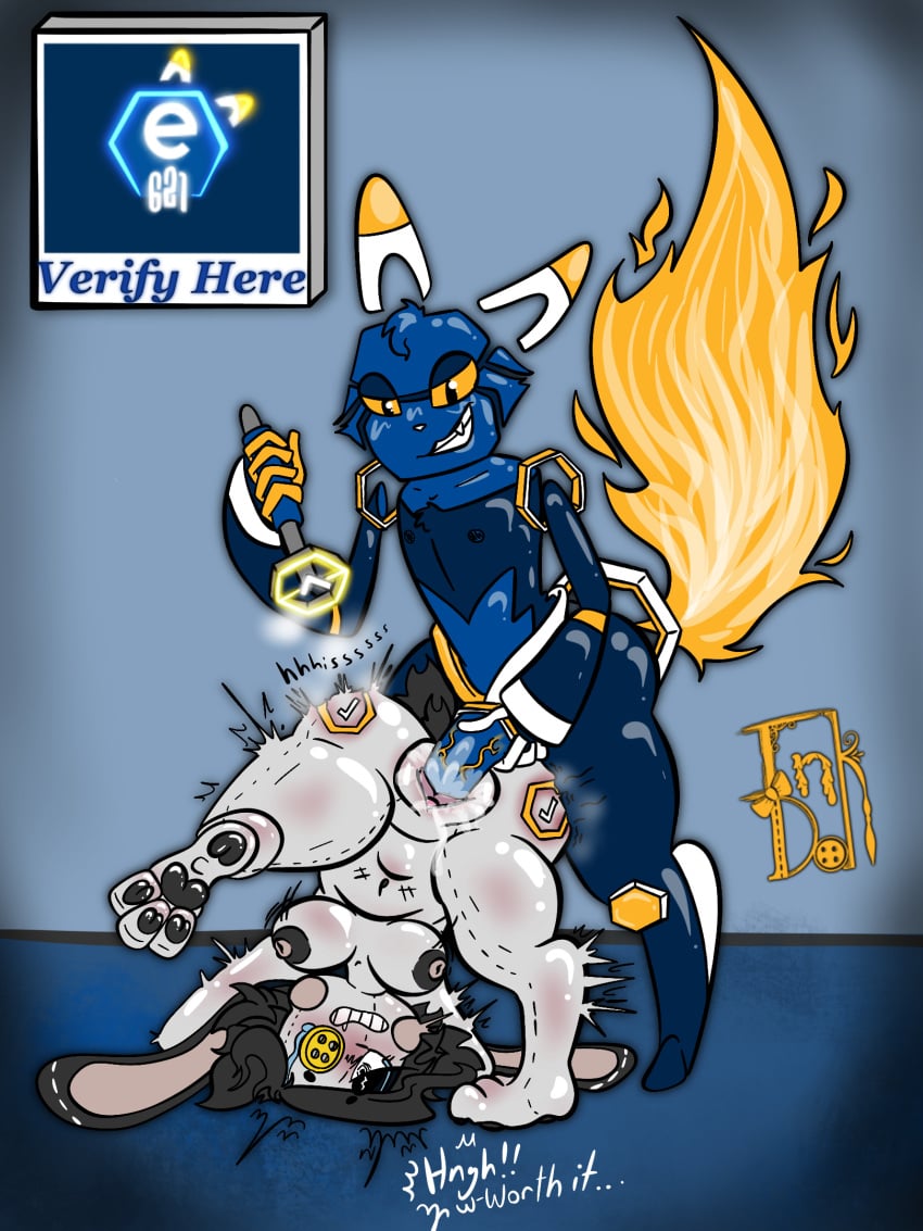 anthro blush bodily_fluids boss_and_employee branded burning canid canine cum cum_drip doll domestic_cat dripping e621 esix felid feline felis female fire forced fox genital_fluids glistening glistening_body hi_res humanoid inkdoll lagomorph leporid machine male male/female mammal mascot penetration rabbit robot robot_anthro scar shocked upside-down vaginal_penetration vaginal_penetration