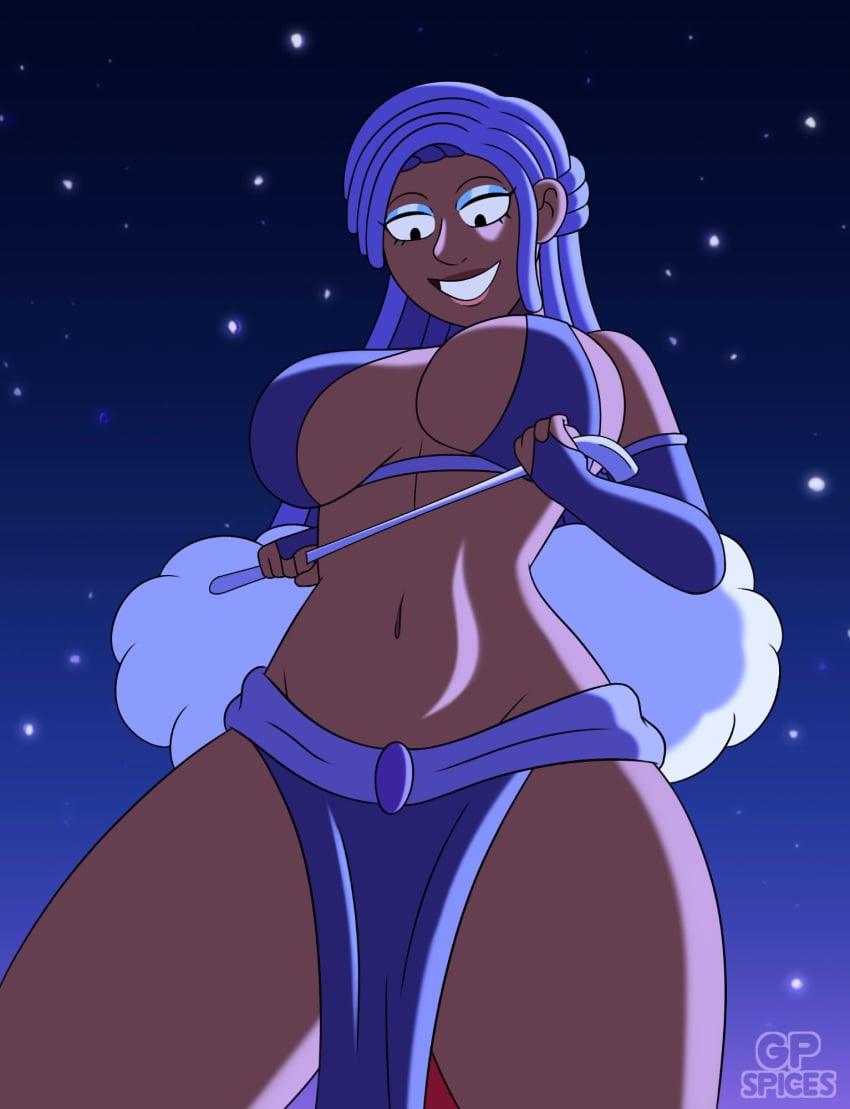 big_ass big_breasts breasts clothed clothing dominant_female domination dommy dreadlocks ebony female fludtide gp_spices original original_art original_artwork original_character purple_hair purple_outfit stick water water_user waterbender waterbending