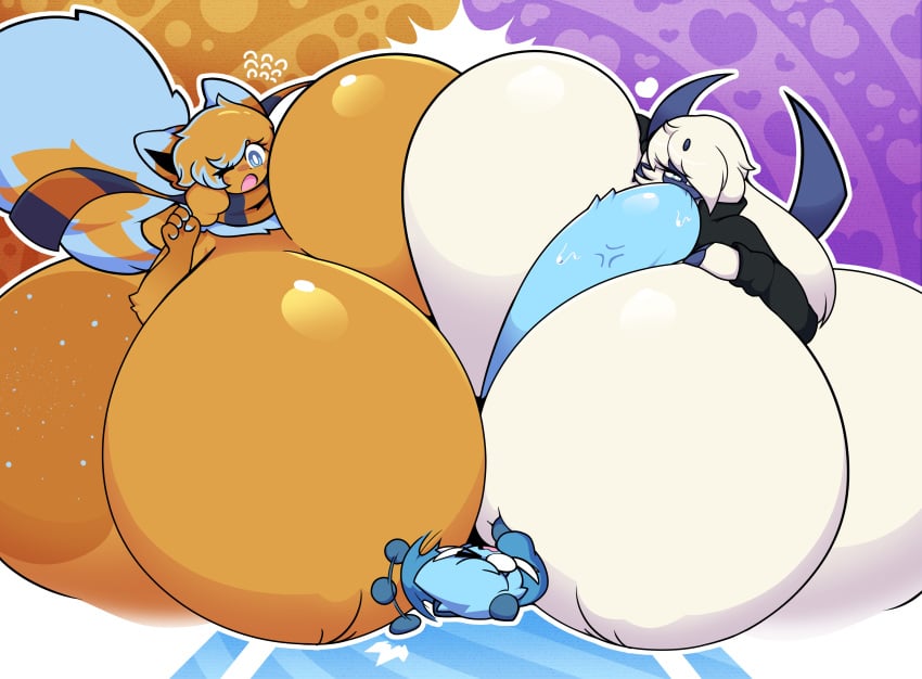 1boy 2girls absol abstract_background ass big_ass big_breasts blue_fur boobjob breasts dewbber fellatio female female_focus glasses heart huge_breasts hyper_breasts hyper_penis jacket large_breasts large_thighs larger_female long_hair male multicolored_fur multicolored_hair oral oral_sex orange_fur orange_hair paizuri penis pokémon_(species) pokemon pokemon_(species) scarf sex smaller_male thick_thighs threesome titjob tusks_(dewbber) white_fur white_hair wide_hips